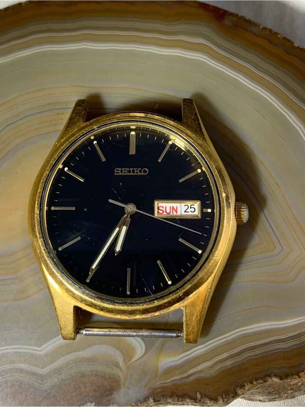 Seiko Gold-Tone Case Black Dial Day-Date Watch,Men's Vintage series 7N34,working